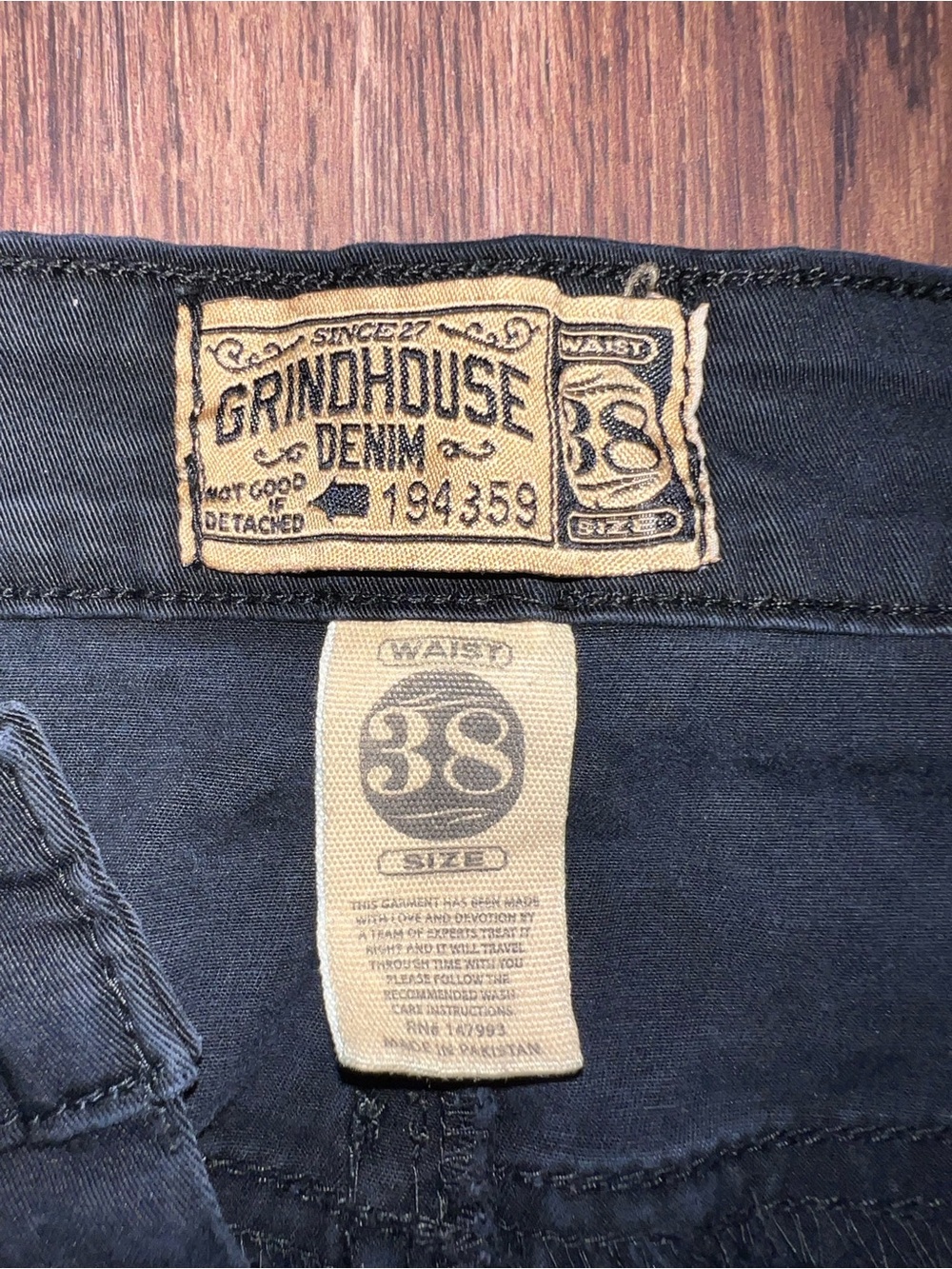 Grindhouse Denim Men's Black Slim Straight Moto Jeans with Stud & Ribbed Panels - Picture 4 of 6